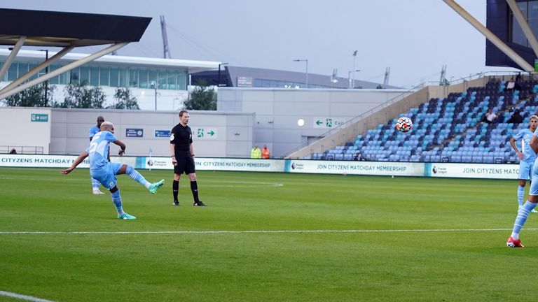 Riyad Mahrez's superb free-kick gave City the lead against Prestonat their academy stadium