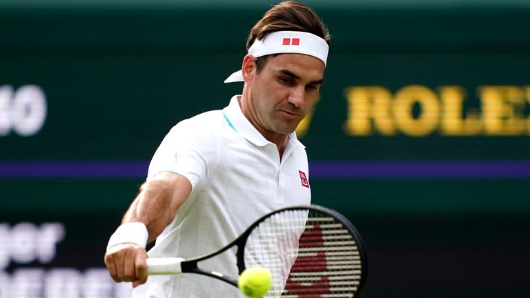 Roger Federer in the second round men's singles match against Richard Gasquet on centre court on day four of Wimbledon at The All England Lawn Tennis and Croquet Club, Wimbledon. Picture date: Thursday July 1, 2021.