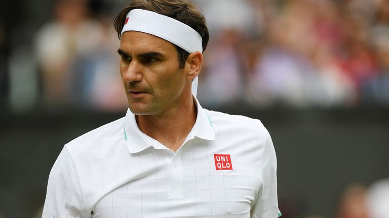 Roger Federer of Switzerland celebrates a point during his men's singles third round match against Cameron Norrie of Great Britain during Day Six of The Championships - Wimbledon 2021 at All England Lawn Tennis and Croquet Club on July 03, 2021 in London, England. (Photo by Mike Hewitt/Getty Images)