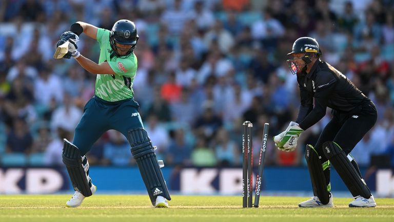 Sam Curran bowled by Tom Hartley in The Hundred (Getty Images)