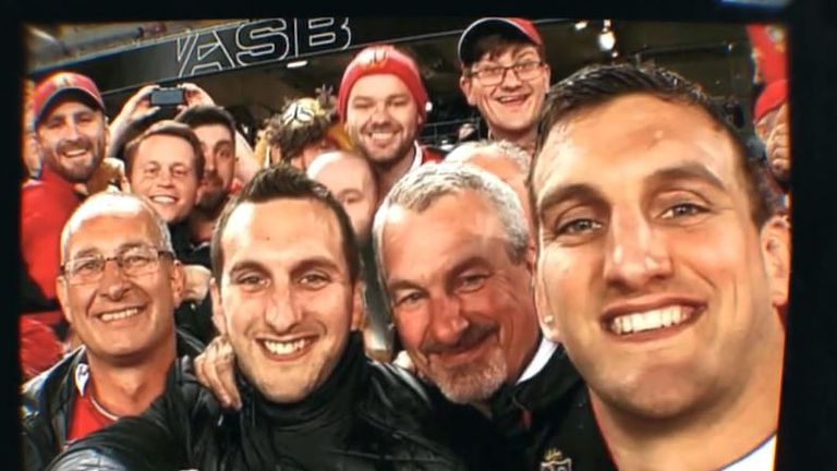 Sam Warburton with his twin brother Ben and his father after his final professional rugby appearance, for the Lions in New Zealand. 