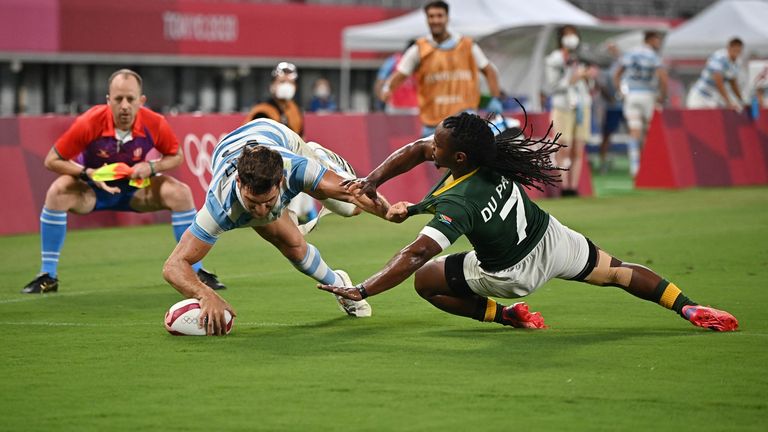  Santiago Alvarez scores for Argentina as the stun South Africa