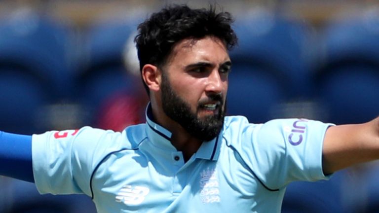 England's Saqib Mahmood celebrates after Pakistan's Saud Shakeel is dismissed by lbw during the first one day international match at the Sophia Gardens, Cardiff. Picture date: Thursday July 8, 2021.