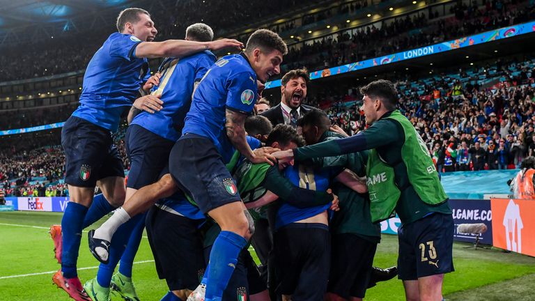 Italy celebrate their Euro 2020 victory over Spain
