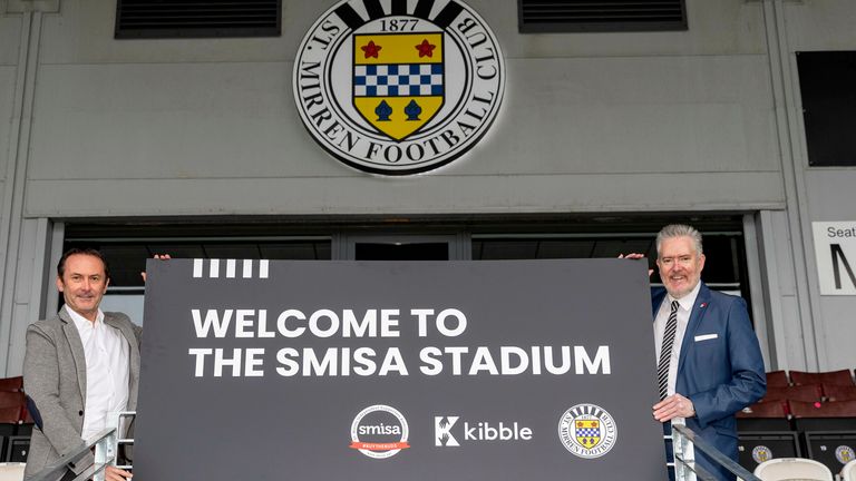George Adam and Gordon Scott at the newly-named SMISA stadium after St Mirren became fan-owned (photographer Allan Picken)