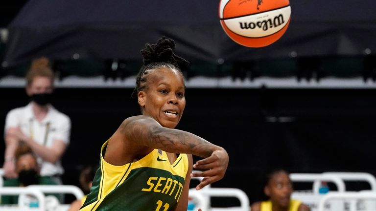 Seattle Storm&#39;s Epiphanny Prince in action against the Connecticut Sun in a WNBA basketball game Tuesday, May 25, 2021, in Everett, Wash. (AP Photo/Elaine Thompson)


