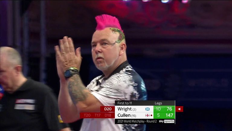 Peter Wright defeats Joe Cullen 11-5 to progress to the World Matchplay quarter-finals.