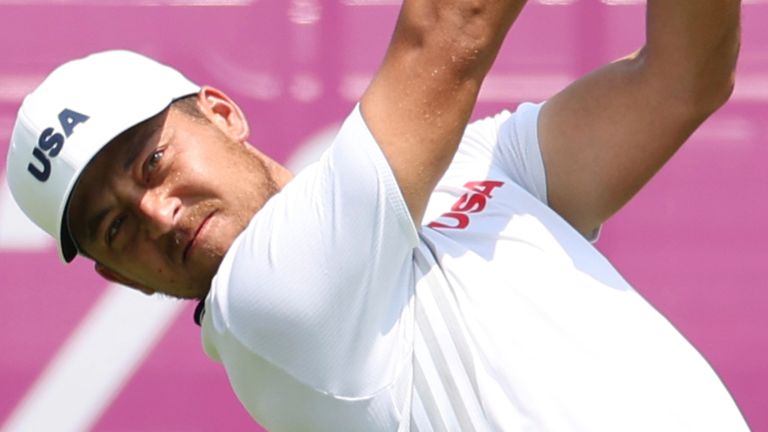 U.S. SCHAUFFELE Xander hits a tee shot during 1st hole of Golf men...s individual stroke play round 3 in Tokyo Olympic Games at Kasumigaseki Country Club in Kawagoe City, Saitama Prefecture on July 31, 2021.  ( The Yomiuri Shimbun via AP Images )