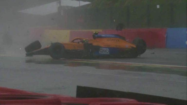 迈凯轮车队的兰多·诺里斯在比利时大奖赛前的排位赛中遭遇了巨大的撞车事故。