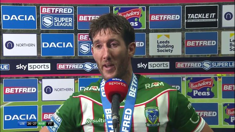 Stefan Ratchford gives his reaction after being named Player of the Match after leading Warrington to victory over Leeds in dramatic fashion