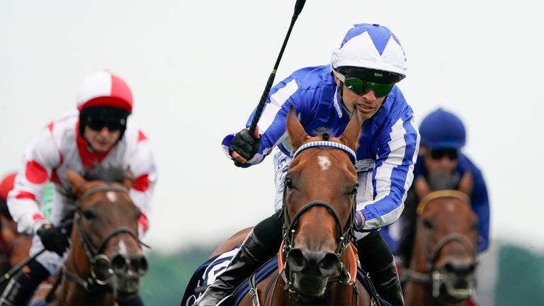 Silvestre De Sousa riding Winter Power to victory in the Coolmore Nunthorpe Stakes at York