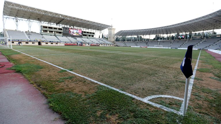 The pitch at the Tofiq Bahramov Republican Stadium looked in poor condition