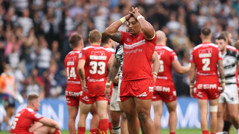  Hull Kingston Rovers' Albert Vete looks dejected after the loss