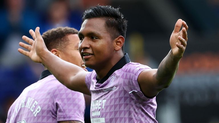 Alfredo Morelos celebrates after scoring to put Rangers 3-1 up against Ross County