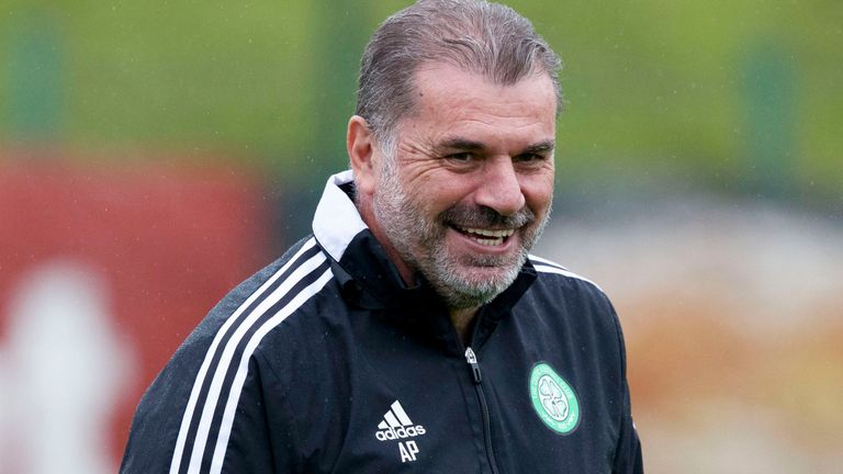 GLASGOW, SCOTLAND - AUGUST 11: Manager Ange Postecoglou during a Celtic training session at Lennoxtown, on August 11, 2021, in Glasgow, Scotland. (Photo by Craig Williamson / SNS Group)