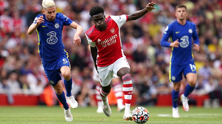 Bukayo Saka in action for Arsenal against Chelsea