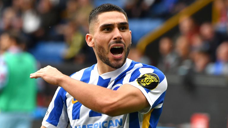 Brighton's Neal Maupay celebrates scoring his side's first goal of the game