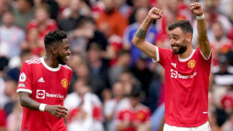 Bruno Fernandes celebrates after scoring Man Utd's fourth goal