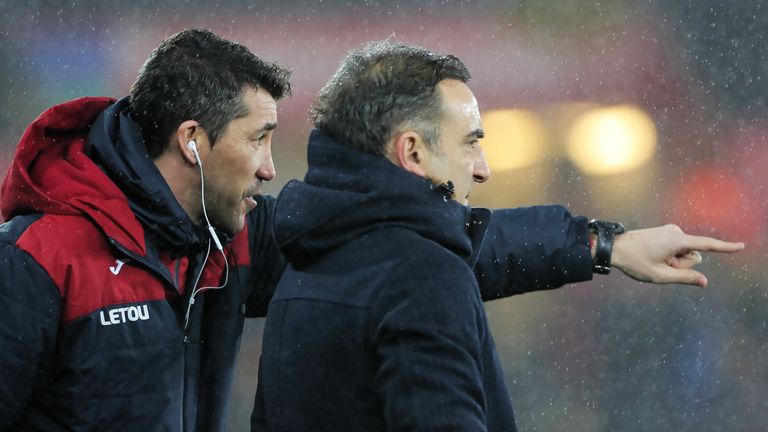 Bruno Lage advises Carlos Carvalhal during Swansea's FA Cup tie against Wolves