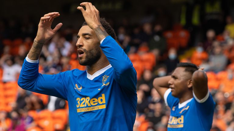 DUNDEE, SCOTLAND - AUGUST 07: Connor Goldson is frustrated during a cinch Premiership match between Dundee United and Rangers at Tannadice, on August 07, 2021, in Dundee, Scotland (Photo by Craig Williamson / SNS Group)