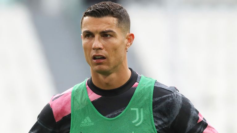 May 15, 2021, Turin, United Kingdom: Turin, Italy, 15th May 2021. Cristiano Ronaldo of Juventus looks on during the warm up prior to the Serie A match at Allianz Stadium, Turin. Picture credit should read: Jonathan Moscrop / Sportimage(Credit Image: &copy; Jonathan Moscrop/CSM via ZUMA Wire) (Cal Sport Media via AP Images)