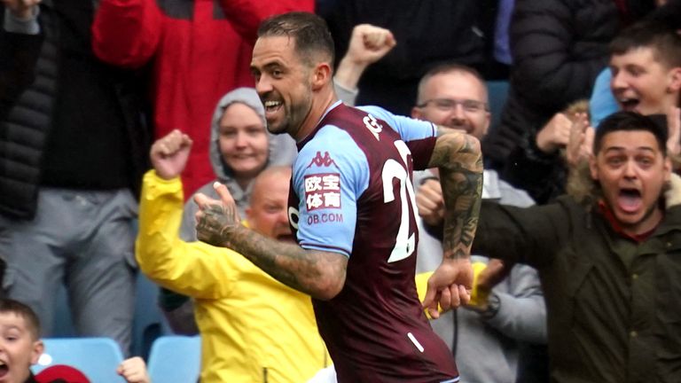 Danny Ings celebrates after giving Villa the lead
