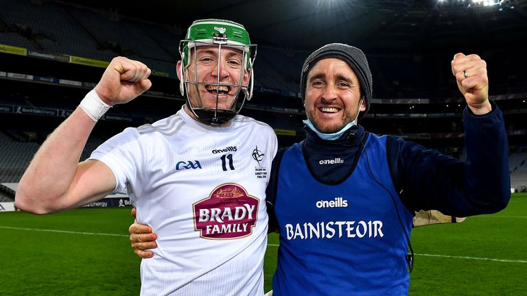 Herity celebrates last year's Christy Ring Cup title with Jack Sheridan
