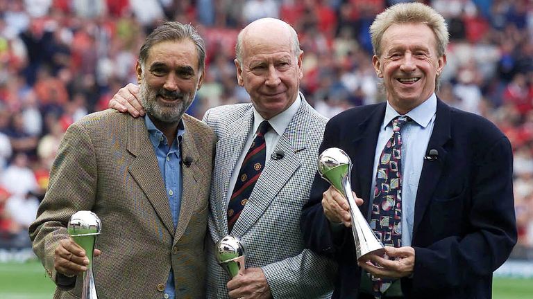 From 2000, Manchester United greats (L-R) George Best, Sir Bobby Charlton and Denis Law
