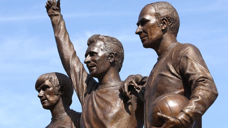 The United Trinity statue outside Old Trafford features (L-R) George Best, Denis Law and Sir Bobby Charlton 