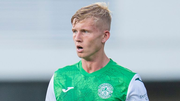 ANDORRA LA VELLA, ANDORRA - JUNE 29 :  Josh Doig of Hibs during a Europa Conference League Second Qualifying Round match between FC Santa Coloma and Hibernian at the Estadio Nacional, on June 29, 2021, in Andorra la Vella, Andorra. (Photo by Pedro Salado / SNS Group)