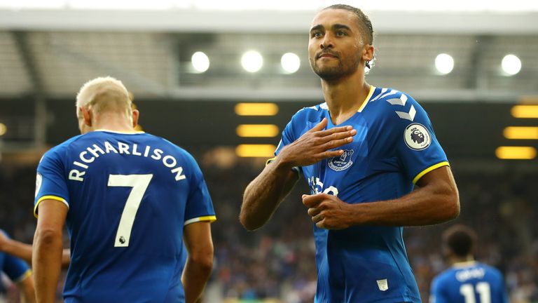 Dominic Calvert-Lewin celebrates scoring Everton's third goal