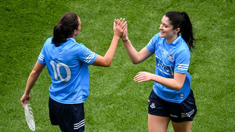 Hannah Tyrrell and Olwen Carey celebrate at full-time