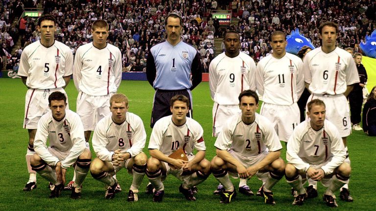 England's team against Paraguay in April 2002