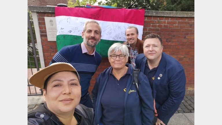 Hungary athletes and EGLSF's Sarah Townsend and Hugh Torrance at Hungarian Embassy in Copenhagen, EuroGames