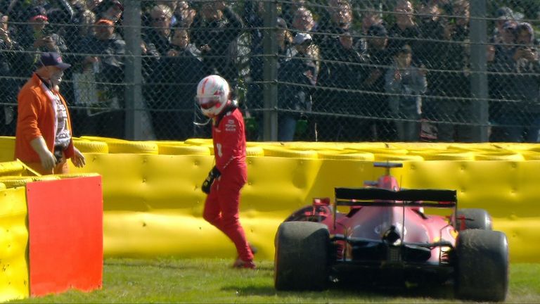 Heavy impact with the Ferrari into the barriers... he says he&#39;s OK and is out of the car.

He lost the rear at the exit of Turn 6 and goes into the barriers when pushing on soft tyres.