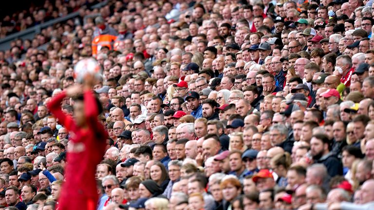 A view of fans at Anfield during Liverpool vs Burnley