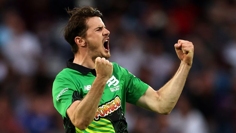 Southern Braves' George Garton celebrates after London Spirit's Joe Denly (not in picture) is caught out during The Hundred match at Lord's, London. Picture date: Sunday August 1, 2021.