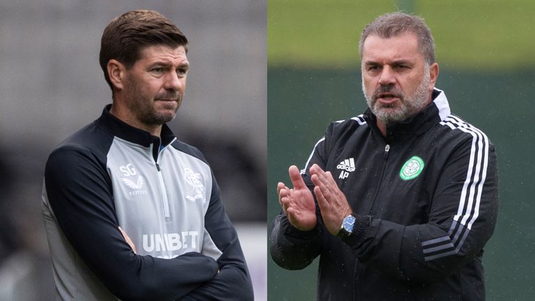 Rangers manager Steven Gerrard; Celtic manager Ange Postecoglou.