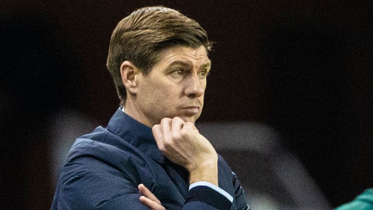 GLASGOW, SCOTLAND - MARCH 18: Rangers manager Steven Gerrard during the UEFA Europa League Round of 16 2nd Leg match between Rangers FC and Slavia Prague at Ibrox Stadium on March 18, 2021, in Glasgow, Scotland.  (Photo by Alan Harvey / SNS Group)