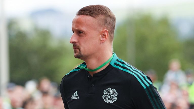 GLASGOW, SCOTLAND - AUGUST 15: Celtic's Leigh Griffiths arrives ahead of the Premier Sports Cup match between Celtic and Heart of Midlothian on August 15, 2021, in Glasgow, Scotland. (Photo by Craig Williamson / SNS Group)