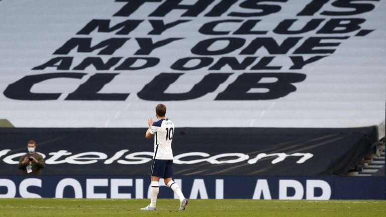 Kane applauds supporters after the Aston Villa defeat in May