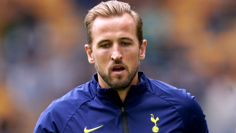 Harry Kane warms up ahead of Tottenham's Premier League match at Wolves after being named as a substitute