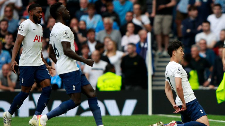 Heung-Min Son celebrates Tottenham's opener