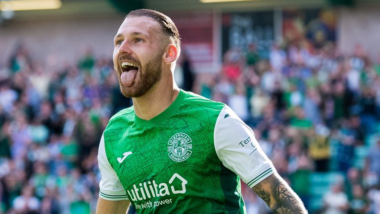 Martin Boyle celebrates scoring in Hibernian&#39;s win over Livingston