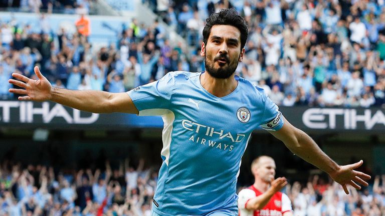 Ilkay Gundogan celebrates after scoring Man City's first goal (Darren Staples/CSM via ZUMA Wire)