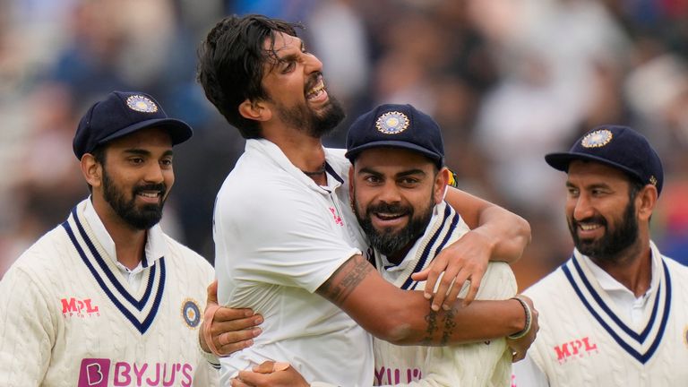 Ishant Sharma and captain Virat Kohli celebrate as India clinched a famous win over England on the final day at Lord's