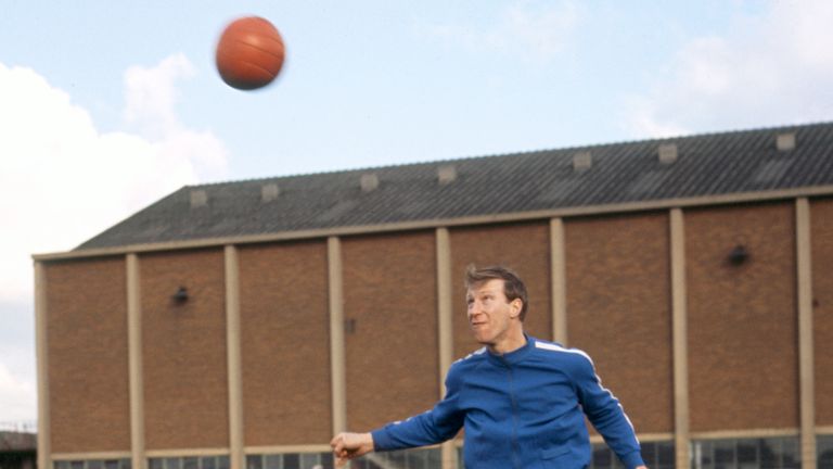Jack Charlton heading the ball during a Leeds United training session back in 1968