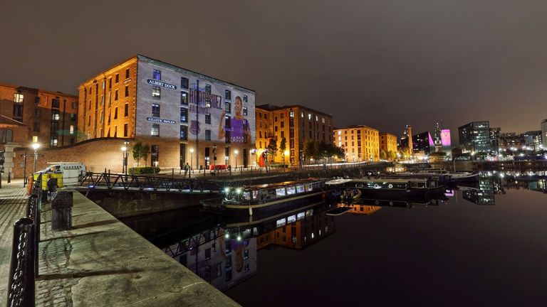 A projection on the Albert Dock to celebrate the arrival of Rodriguez