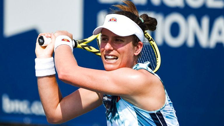 MONTREAL, QC - AUGUST 10: Look on Johanna Konta (GBR) during the first round WTA National Bank Open match on August 10, 2021 at IGA Stadium in Montreal, QC (Photo by David Kirouac/Icon Sportswire)