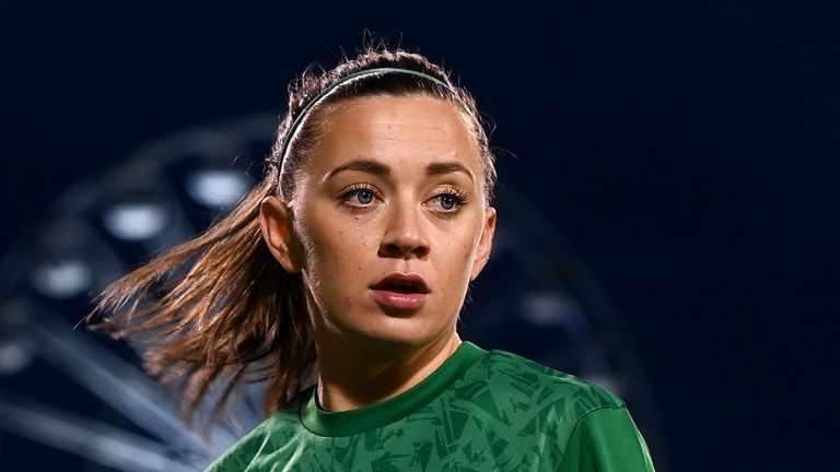 Dublin , Ireland - 1 December 2020; Katie McCabe of Republic of Ireland ahead of the UEFA Women&#39;s EURO 2022 Qualifier match between Republic of Ireland and Germany at Tallaght Stadium in Dublin. (Photo By Stephen McCarthy/Sportsfile via Getty Images)